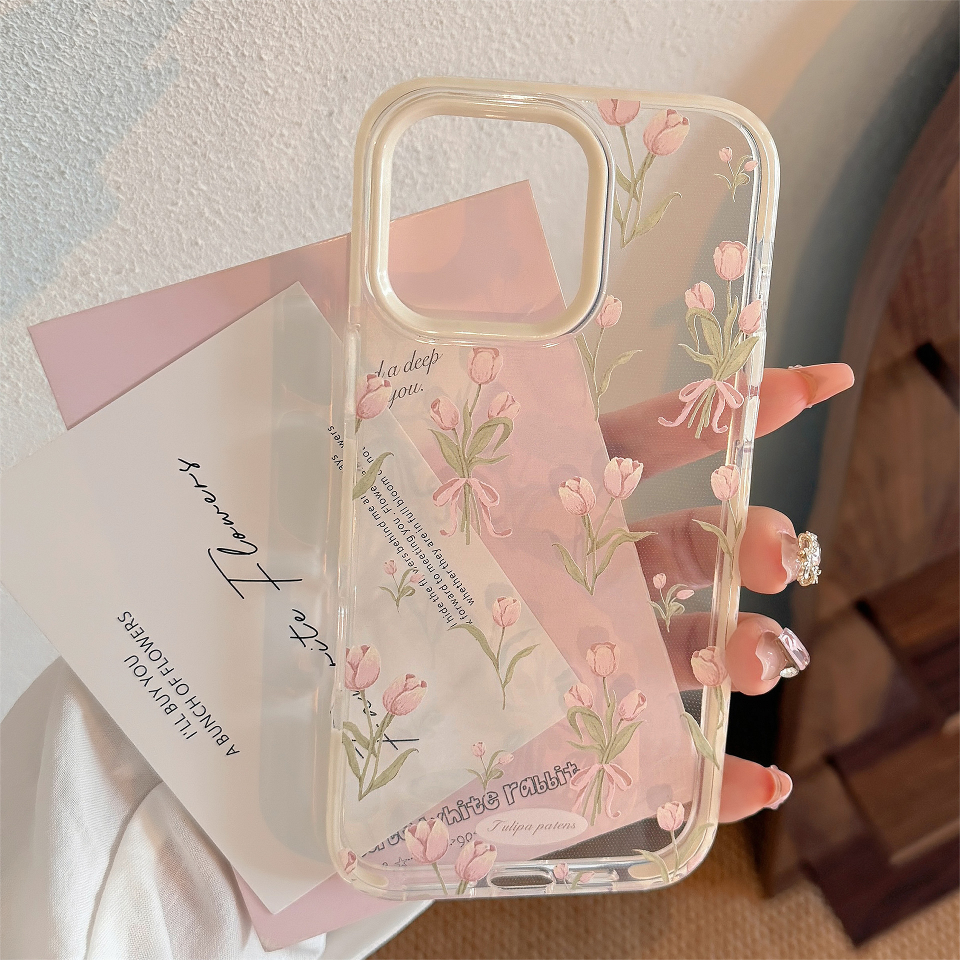 Phone Cases Protective - Korean Full Screen Pink Tulip Flowers