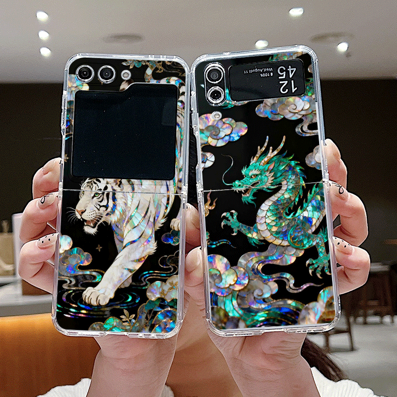 Phone Cases Z Fold 4 - Stylish Tiger Dragon Marble Texture Phone