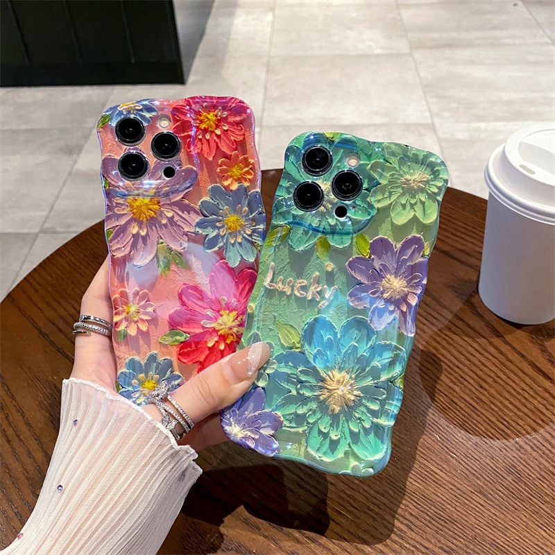 Phone Cases For Iphone 13 - Retro Blue Light Oil Painting Flowers