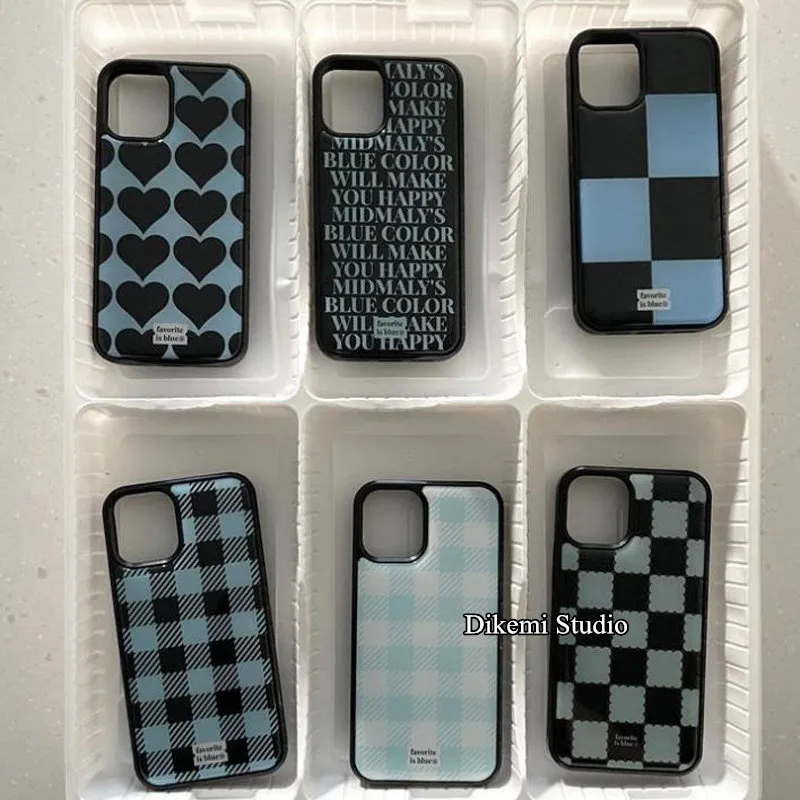 Korean ins Black and Blue Grid - Phone Cases Drop Proof incelemesi ve fiyatı