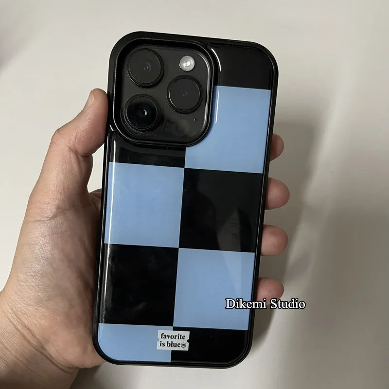Korean ins Black and Blue Grid - Phone Cases Drop Proof incelemesi ve fiyatı