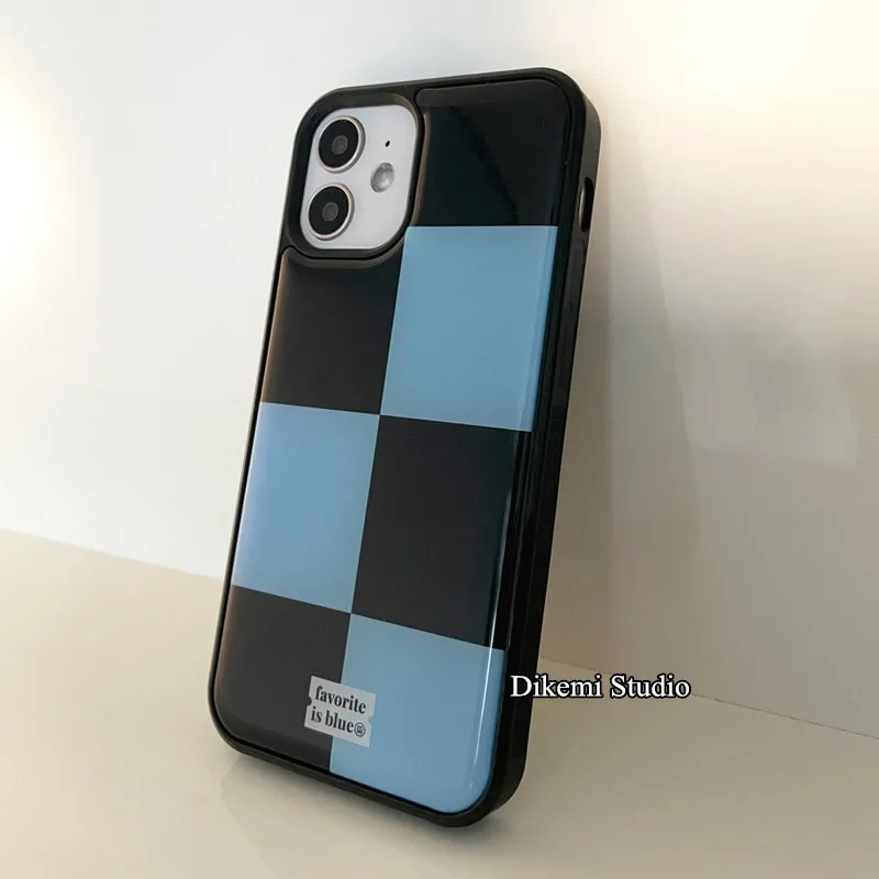Korean ins Black and Blue Grid - Phone Cases Drop Proof incelemesi ve fiyatı