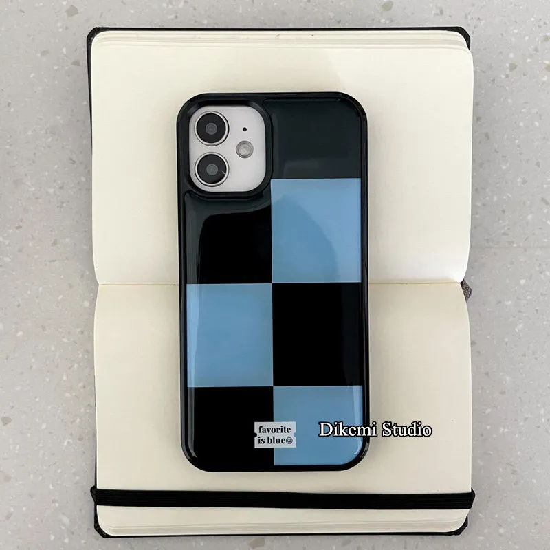 Korean ins Black and Blue Grid - Phone Cases Drop Proof incelemesi ve fiyatı